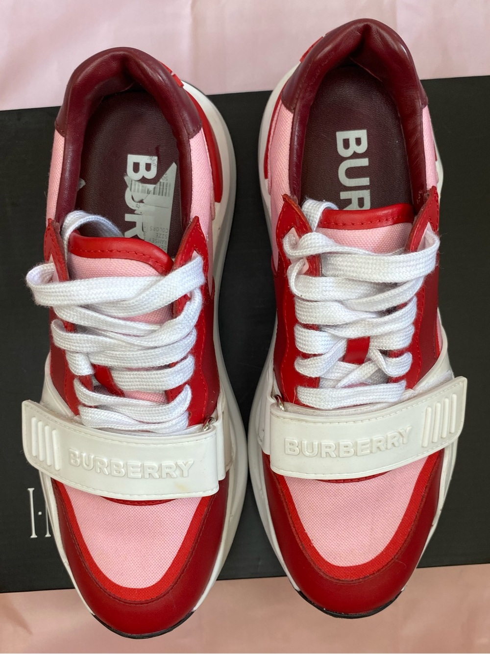 BURBERRY Red and Pink Lace-Up Strap Sneakers - Picture 15 of 15